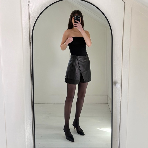 Tibi Pants - Tibi Leather Overlay Mini Wrap Skort